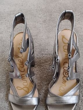 Sam Edelman Metallic Silver Slingback Block Heel Sandals